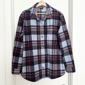 Eddie Bauer Women's Microfleece Button-Up Shirt L Blue Purple Pockets Soft